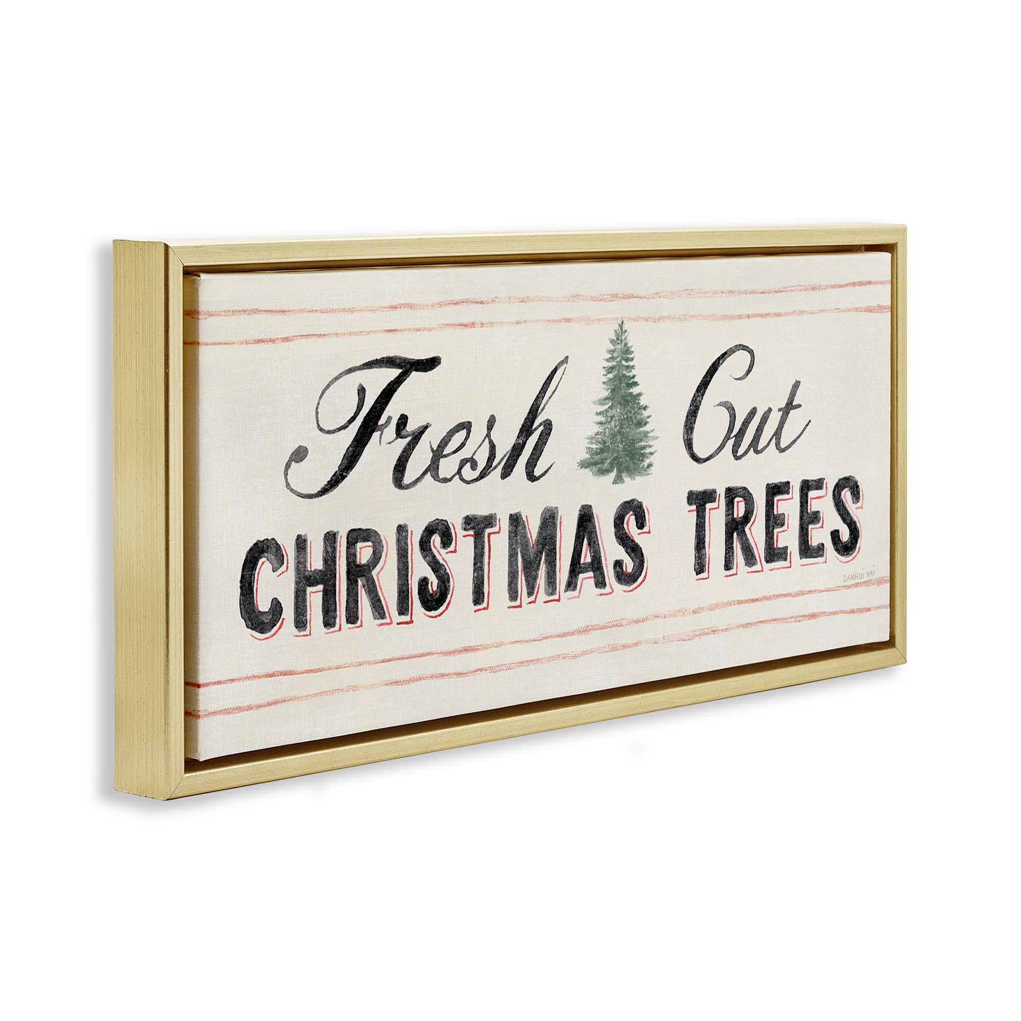 Stupell Industries Fresh Cut Christmas Trees Vintage Holiday Painting Gold Floater Framed Canvas Art Print Wall Art, 25 x 11