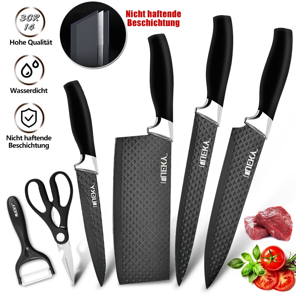 Welan 6-piece chef knife set, high-carbon stainless steel sharp blades, ergonomic handles, set with built-in scissors, suitable for Christmas holiday gifts