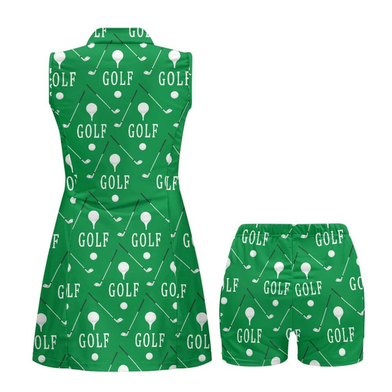 COEQINE Women's Golf Dress Sleeveless Elastic Breathable Exercise Dresses  for Women Golf Ball and Club Green Print Lightweight 2 Piece Set Tennis  Outfits with Shorts 2 Pockets, 2XL - Walmart.com