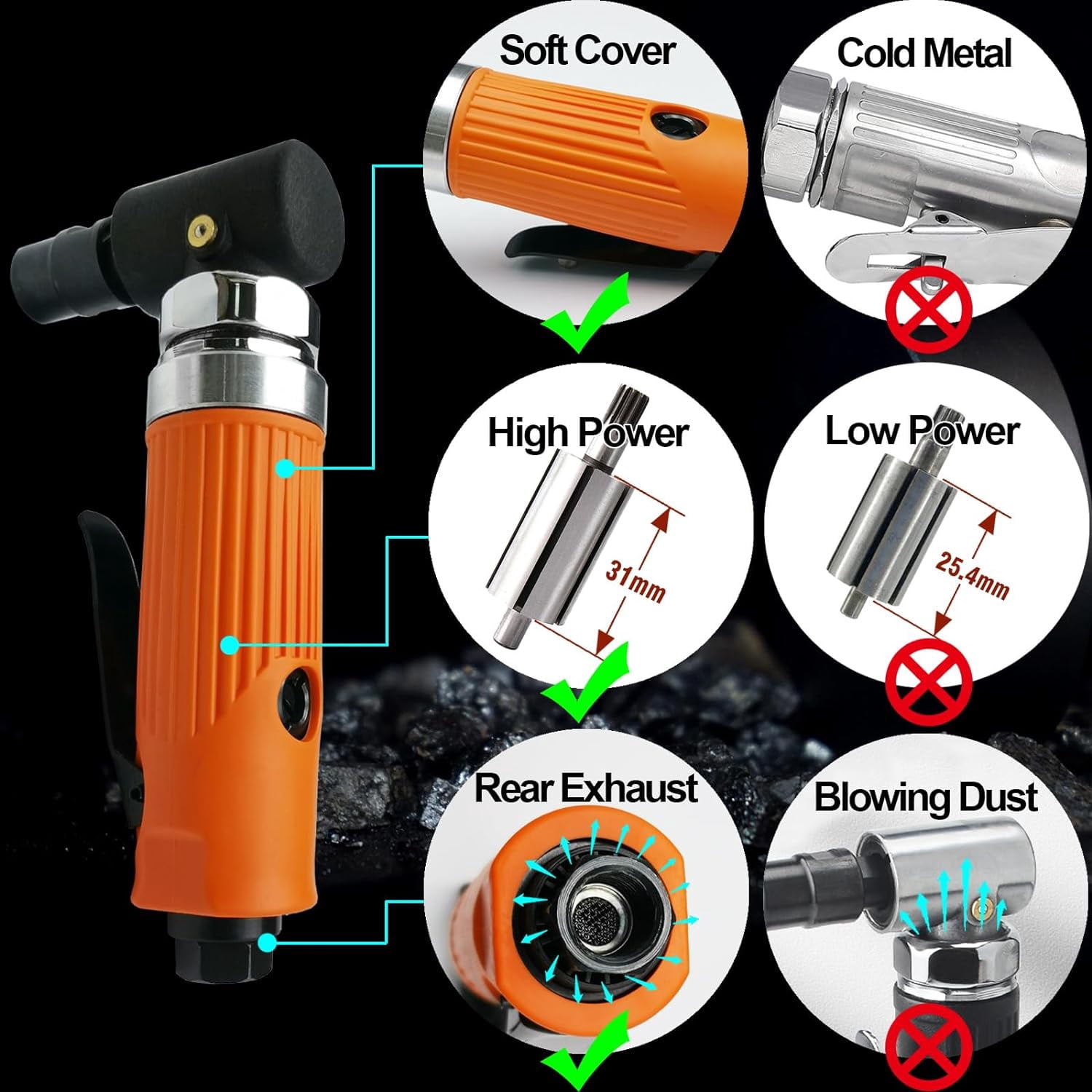 1/4" Mini Air Die Grinder Kit Right Angle 90 Degree Pneumatic Sander 20,000RPM High-power Model with 1/4"(6MM) and 1/8"(3MM) Collets for Grinding, Polishing and More