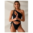 thumbnail image 3 of One Shoulder Swimsuit Women Asymmetrical Cutout Bathing Suit - Black High Stretch Nylon One Piece Swimwear with Removable Pads, Summer Beach Pool, 3 of 5