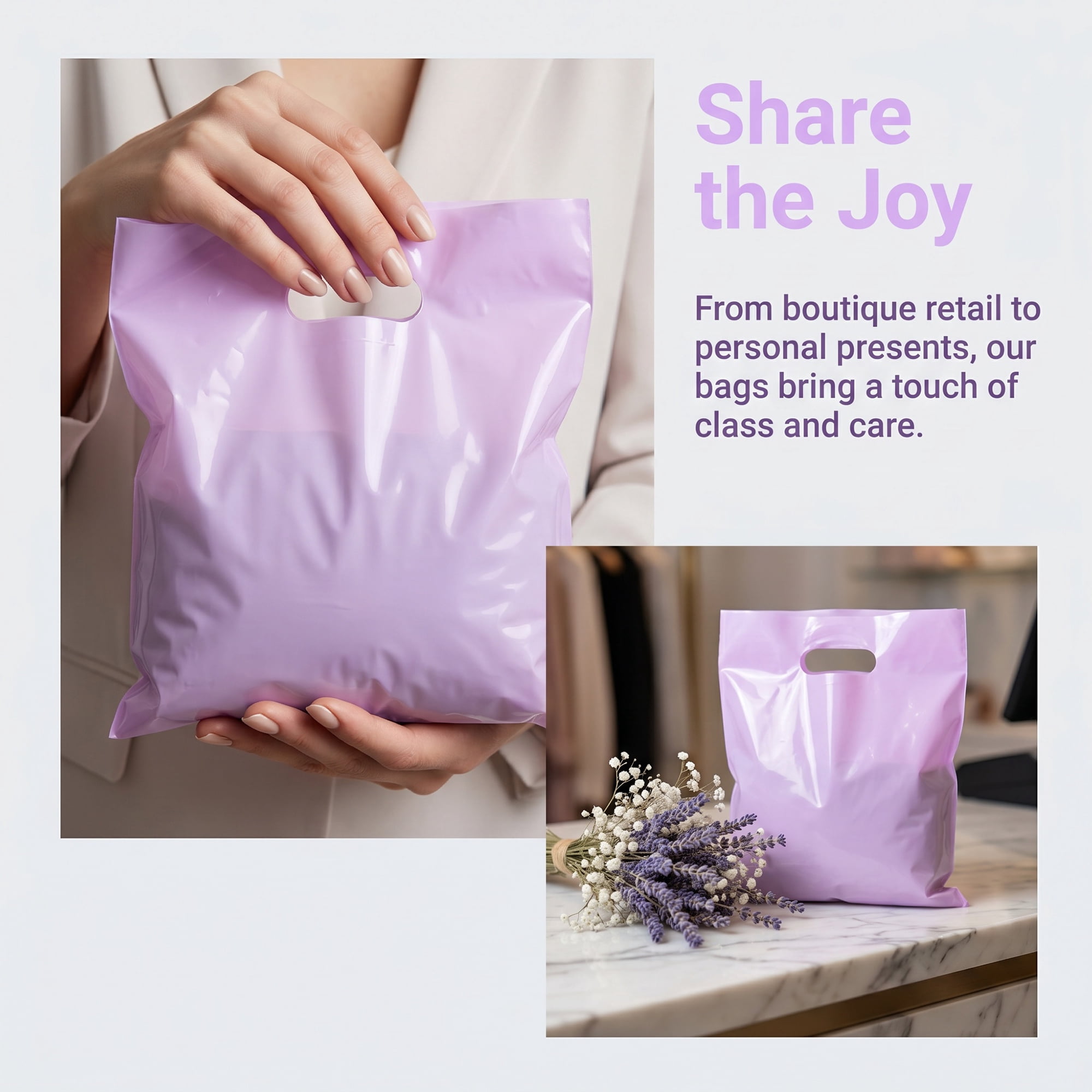 Unique Bargains 50Pcs Premium Waterproof Gift Bags Light Purple 9.8" x 13.8"
