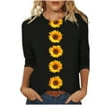 thumbnail image 2 of JTZGDY Floral Shirts for Women Plus Size 3/4 Lenght Sleeve Crewneck Graphic T-Shirts Trendy Oversized Basic Summer Tunic Blouse for Leggings Black#01 XXL, 2 of 6