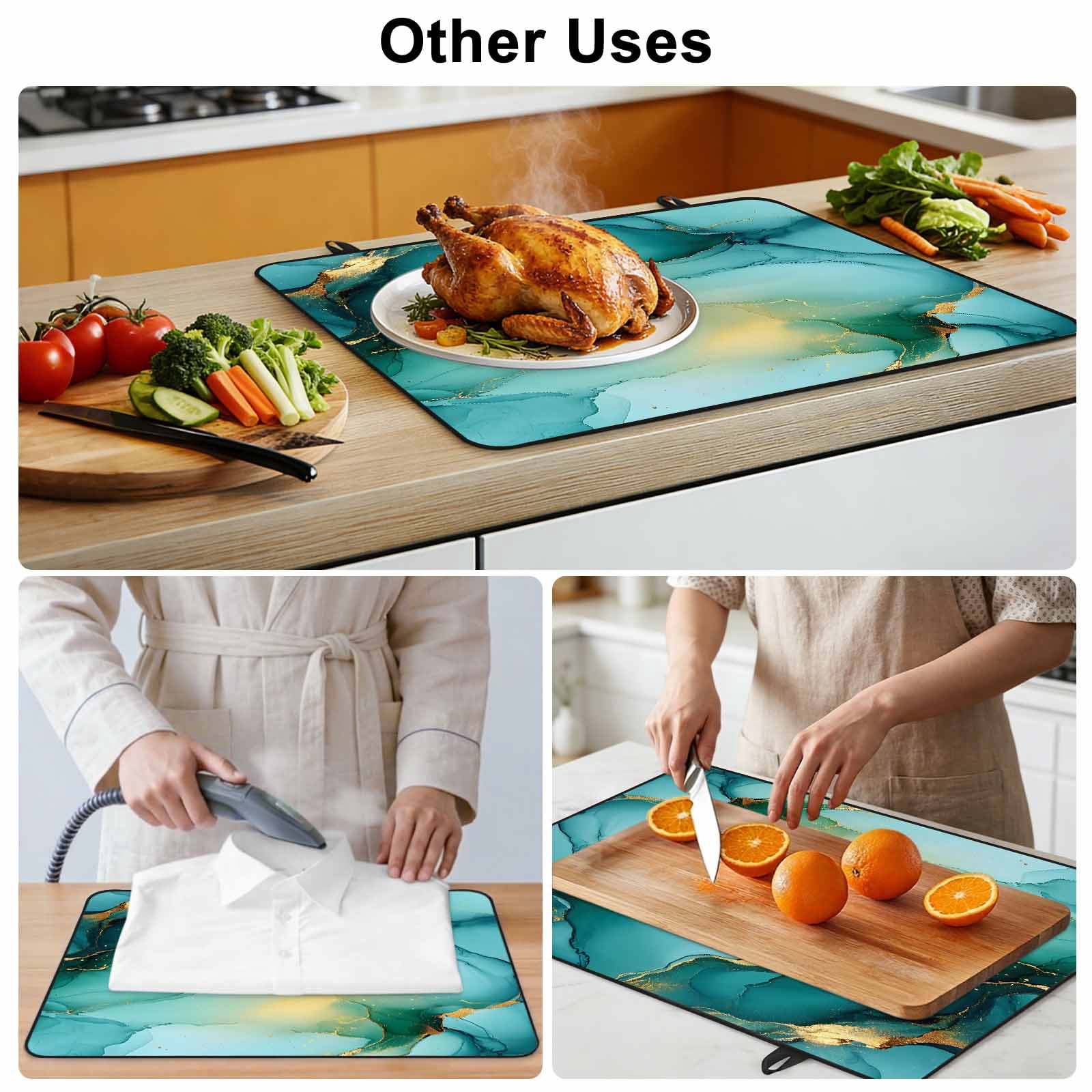 Teal Marble Stove Top Cover for Electric Stove, Heat-proof & Non Slip Glass Top Stove Cover Protector, Abstract Modern Ink Painting Art Kitchen Flat Cooktop Rubber Mat 24x21 Inches
