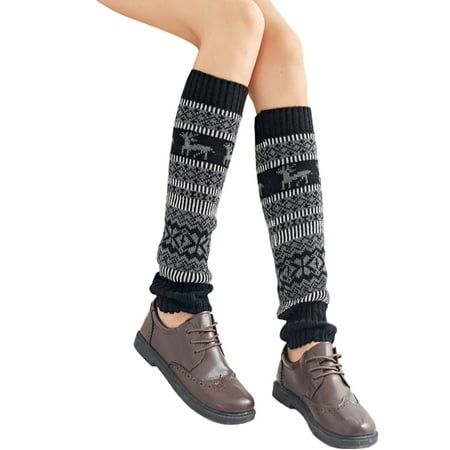 

Spring hue Women Christmas Printed Pattern Knee High Knitted Leg Warmers