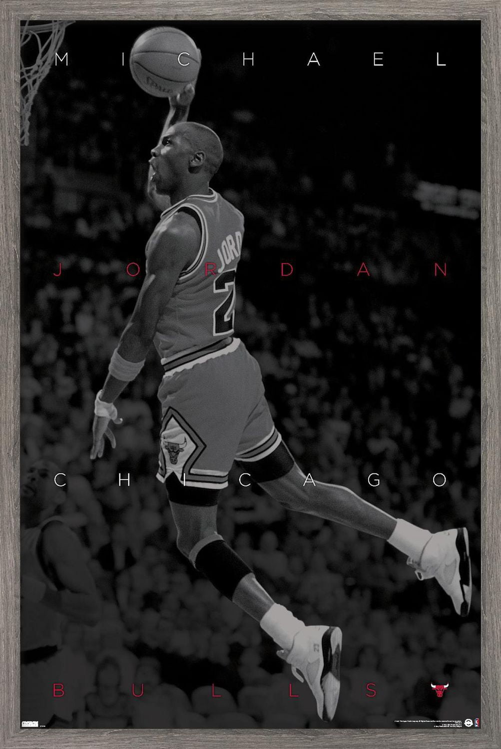 Michael Jordan - Black and White Wall Poster, 22.375" x 34" Framed