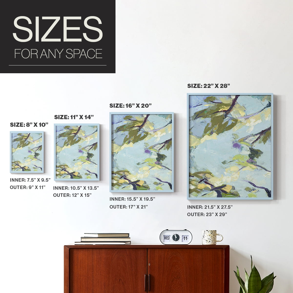 Aqua Sky Framed Print in Blue Solid Wood Framed Print No Nail Hanging