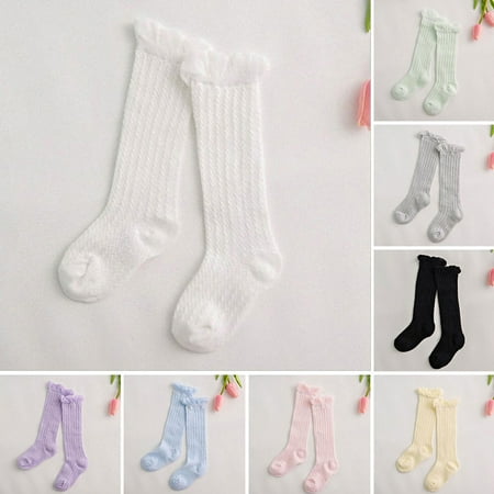 

Cheers.US 8 Pairs Toddler Baby Girls Knee Hight Stocking Cotton Socks Solid Color Thin Spring Summer