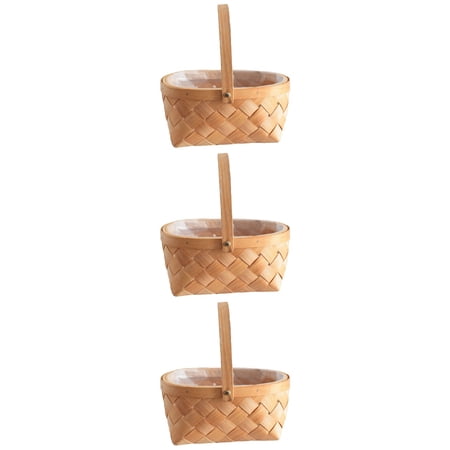 Hemoton 3 pcs Handmade Fruit Basket Handmade Basket Rattan Woven Basket for Home (Wood)