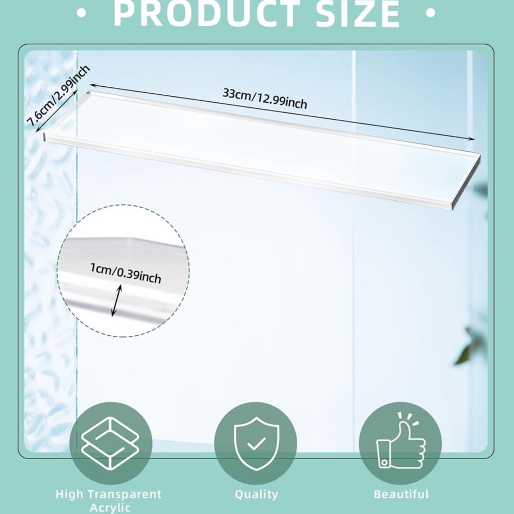 Clear Replacement Shelves 13x3 Inches Bathroom Organizers Wall Cabinet Storage