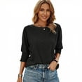 thumbnail image 2 of Gingprous 3/4 Sleeve Blouse for Women Smocked Cuffs Tops Loose Casual Tee Shirt Dressy Casual Womens Shirt, 2 of 8