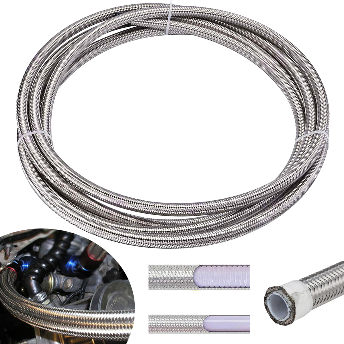 STAINLESS STEEL BRAIDED HOSE WITH END CLIPS 8MM 5/16" 