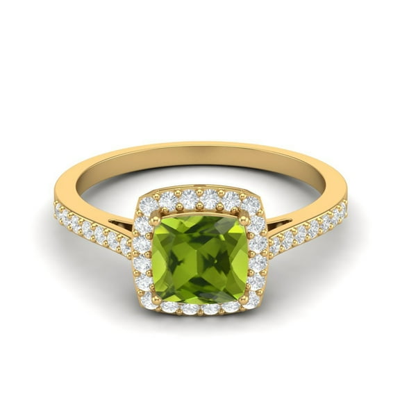 1.05 Ctw Cushion Peridot 925 Sterling Silver Gold Vermeil Solitaire Halo Women Mother's Day Gift Ring
