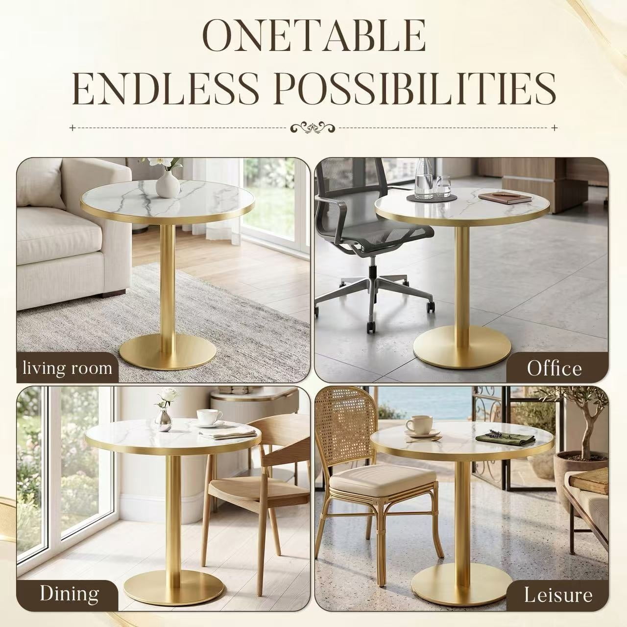 Aukfa 31.5" Round Sintered Stone Dining Table for 2-4, Kitchen Table Tulip Table with Gold Pedestal Base for Bistro Small Apartment,Carrara White