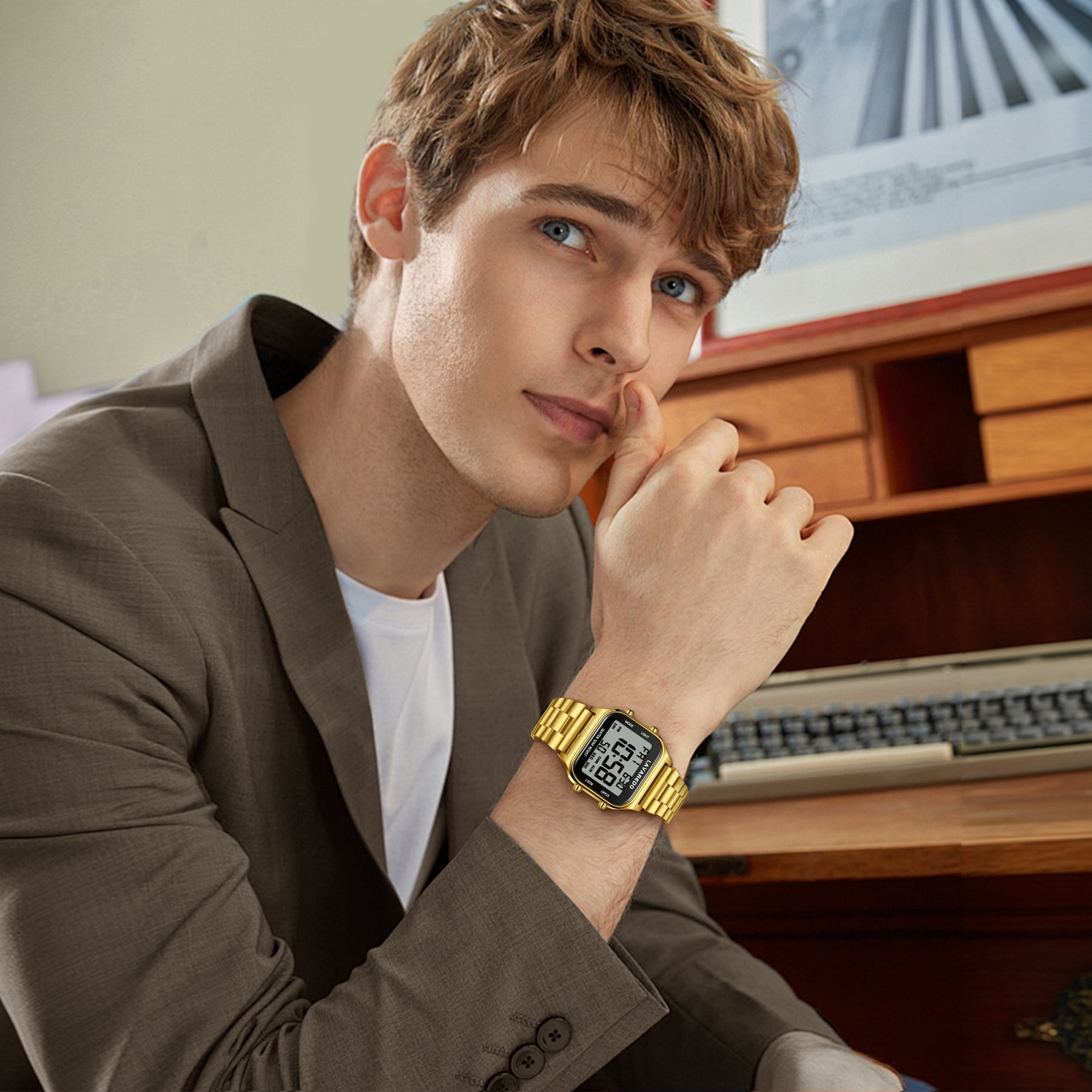 Men's Digital Sport Watch - LED Display, Stainless Steel Strap, Date, Alarm, Stopwatch,Water-Resistant Man Watch Ideal Gift for Men