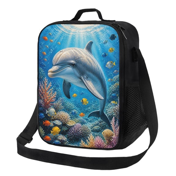 Ocean Dolphin Lunch Bag Insulated Thermal Lunch Box with Shoulder Strap & Handle for Women and Men