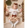 thumbnail image 3 of RUINIXCW Newborn Baby Girls Football Game Day Outfit Infant Baby Girl Summer Fall Clothes Rugby Short Sleeve Romper and Bow Ruffles Skirt Headband Set, 3 of 9