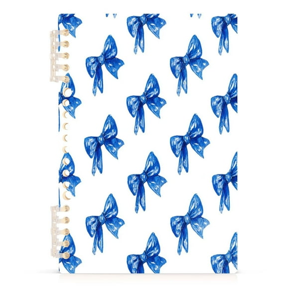 A5 Spiral Notebook 60 Sheets Diary Removable & Adjustable Wire Binding Journey Note 80g Paper Blue Bows Pattern 1PCS