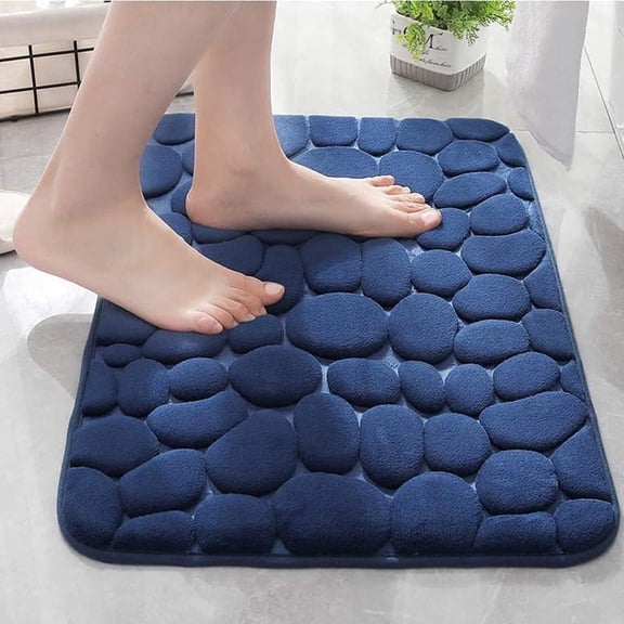FUDAKUNA Bath Rugs Non Slip Absorbent 20"x32" Soft Blue Memory Foam Toilet Mat Machine Washable