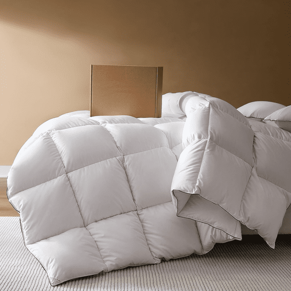 Goose Feather Down Fiber Comforters King Size, Extra Fluffy White Duvet Insert, Ultra-Soft, Breathable, All Season Hotel Luxury Bedding Comforters, 8 Corner & Center Loops (106"x90")