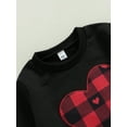 thumbnail image 5 of Bagilaanoe 2Pcs Toddler Baby Girl Valentine's Day Outfits Heart Print Long Sleeve Pullover Tops + Plaid Flared Trousers 6M 12M 18M 24M 3T 4T Kids Long Pants Set, 5 of 9