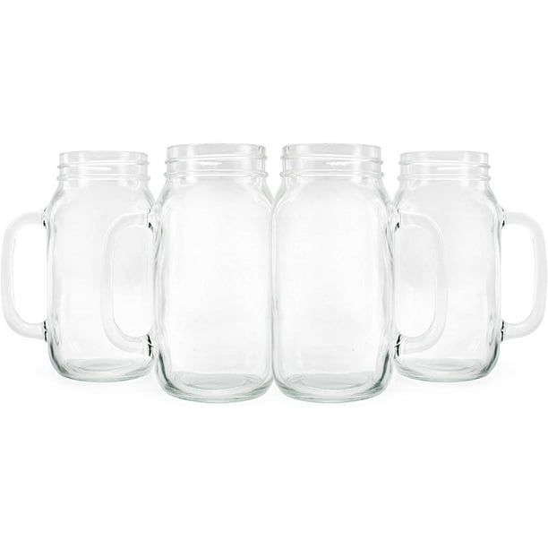 Darware Mason Jar Mugs with Handles (24oz, Clear, 4Pack); Glass