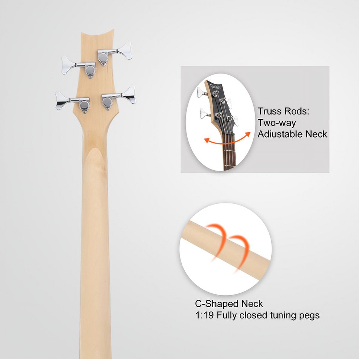 44 Inch GIB 4 String H-H Pickup Laurel Wood Fingerboard Bass Guitar with Bag and other Accessories Black