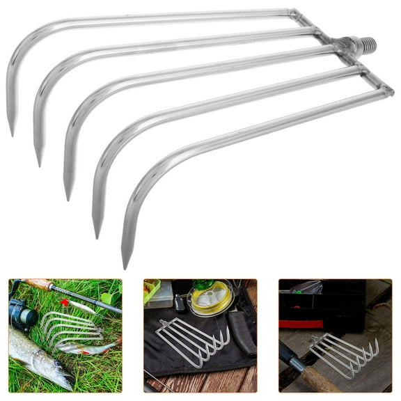 OUNONA Heavy Duty Rake for Gardening and Weeding 5 Toothed Steel Garden Tool Puller Tool for Backyard Lawn Loosening Silver