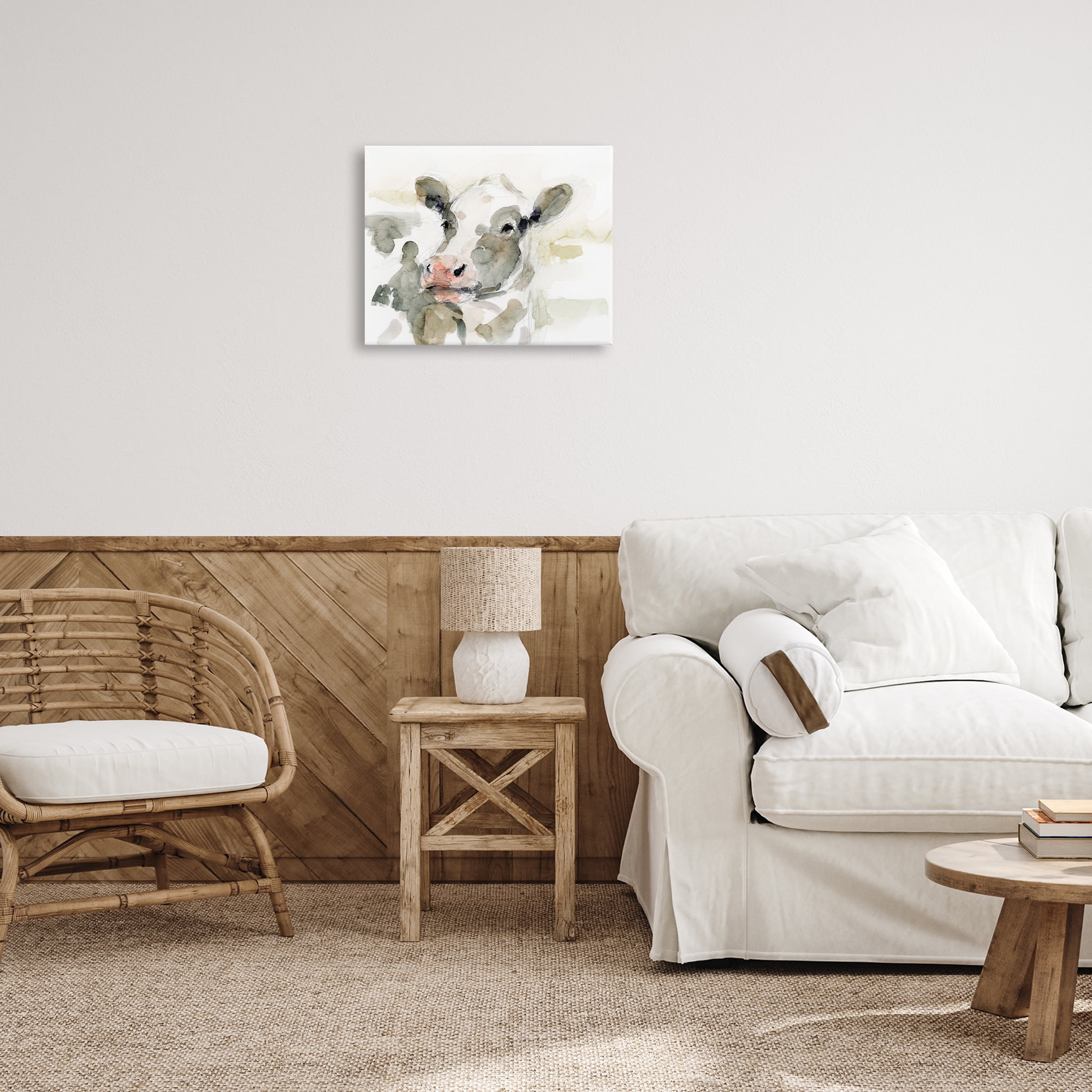 Stupell Industries Soft Painterly Cow Animals & Insects Painting Gallery Wrapped Canvas Art Print Wall Art, 20 x 16