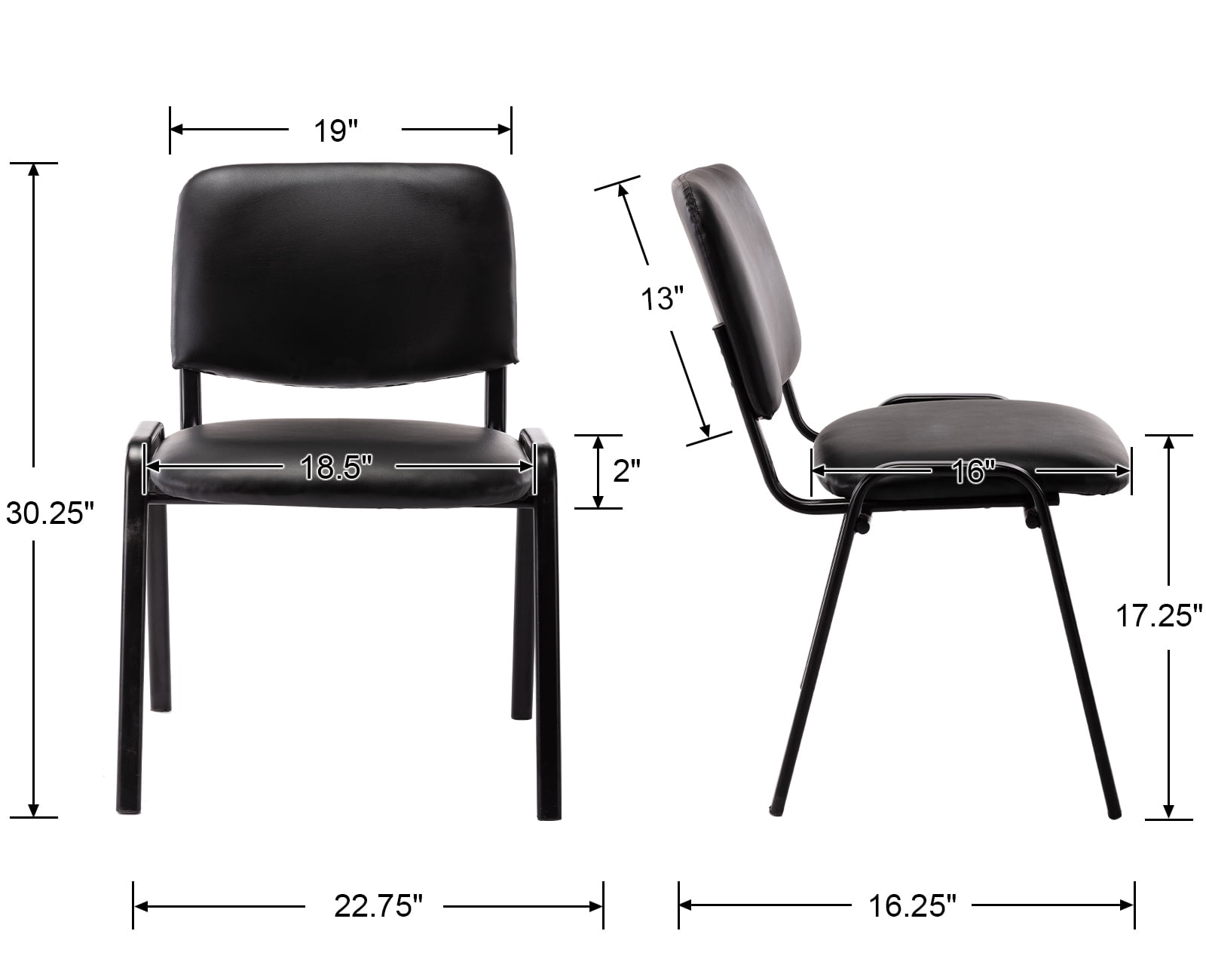 Guyou Black Stackable Conference Room Chairs Set of 5, Armless Leather Reception Chair, Ergonomic Office Chair with Back, Visitor Chairs for Conference Room Training Room Waiting Room School