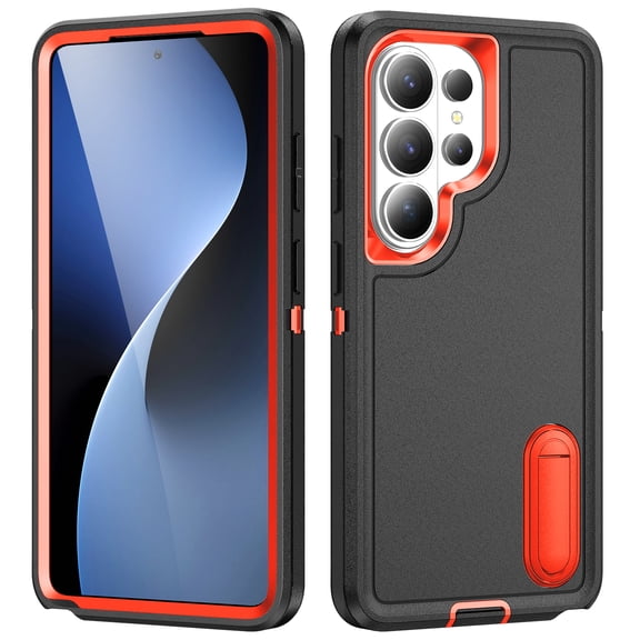 for Samsung Galaxy S26 Ultra Case Hidden Kickstand Durable 3-Layer Military Grade Protective Case Hybrid Silicone Heavy Duty Rugged Shockproof Screen Lip Raised Protection,
Black Orange