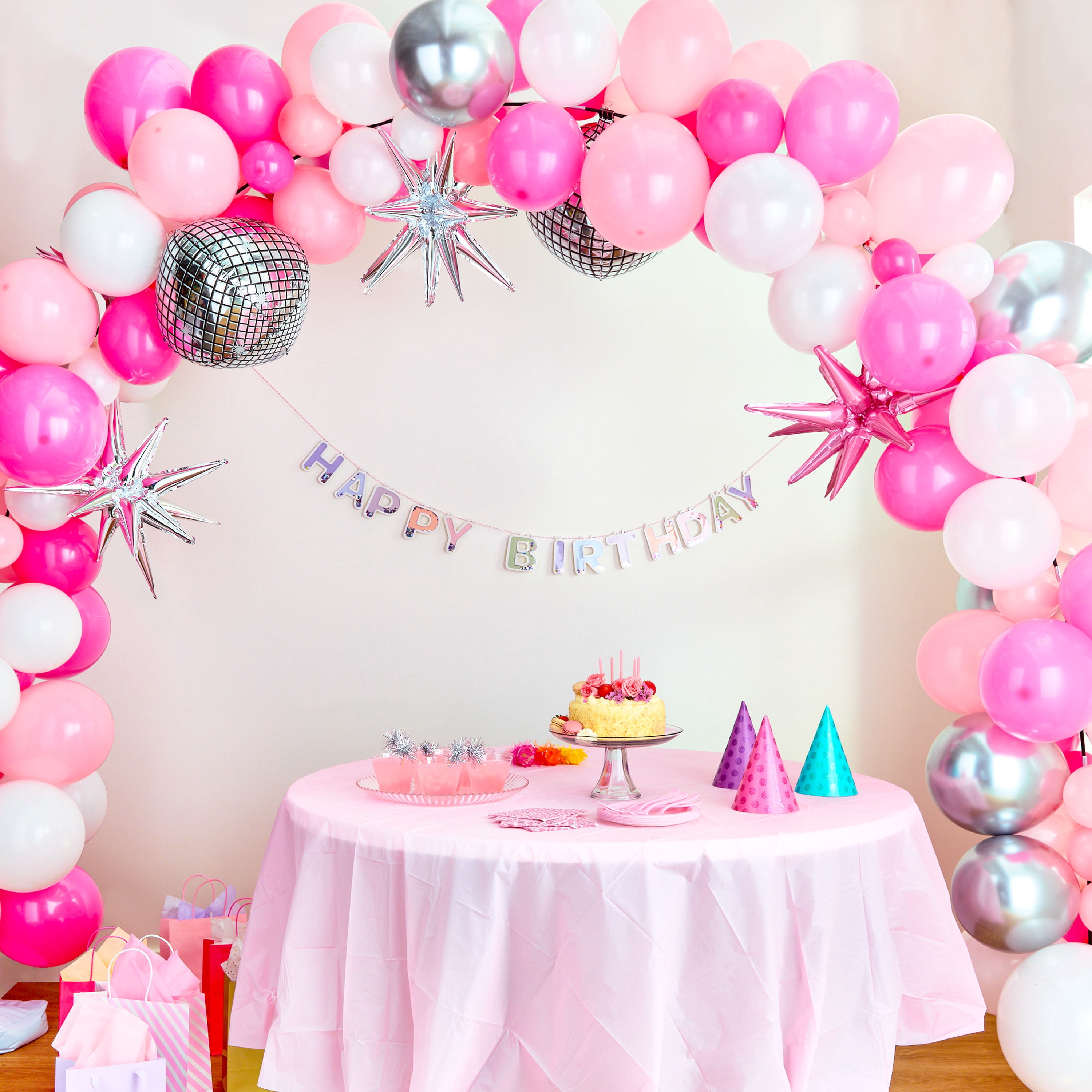 Pink/Silver/White Disco Balloon Arch, 131 Pieces, by Way To Celebrate