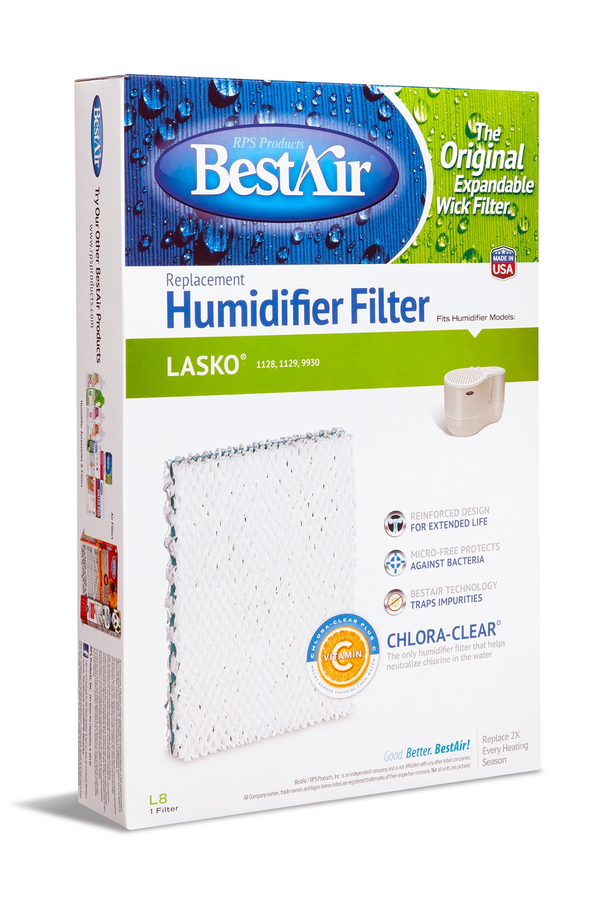 BestAir L8 Humidifier Replacement Wick Filter for Lasko models 8.125' x 1.75' x 12'