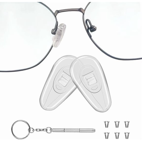 OFEFE Upgraded Soft Silicone Air Chamber Eyeglass Nose Pads - 12 Pairs Screw-in 15mm Glasses Nose Pad Set with Micro Screwdriver, Non-Slip Comfort Nose Pads for Prescription Glasses