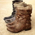 thumbnail image 4 of Funie Fashion Women Winter Woolen Yarn Middle Tube Boots Straps Low Block Heel Bootie, 4 of 8