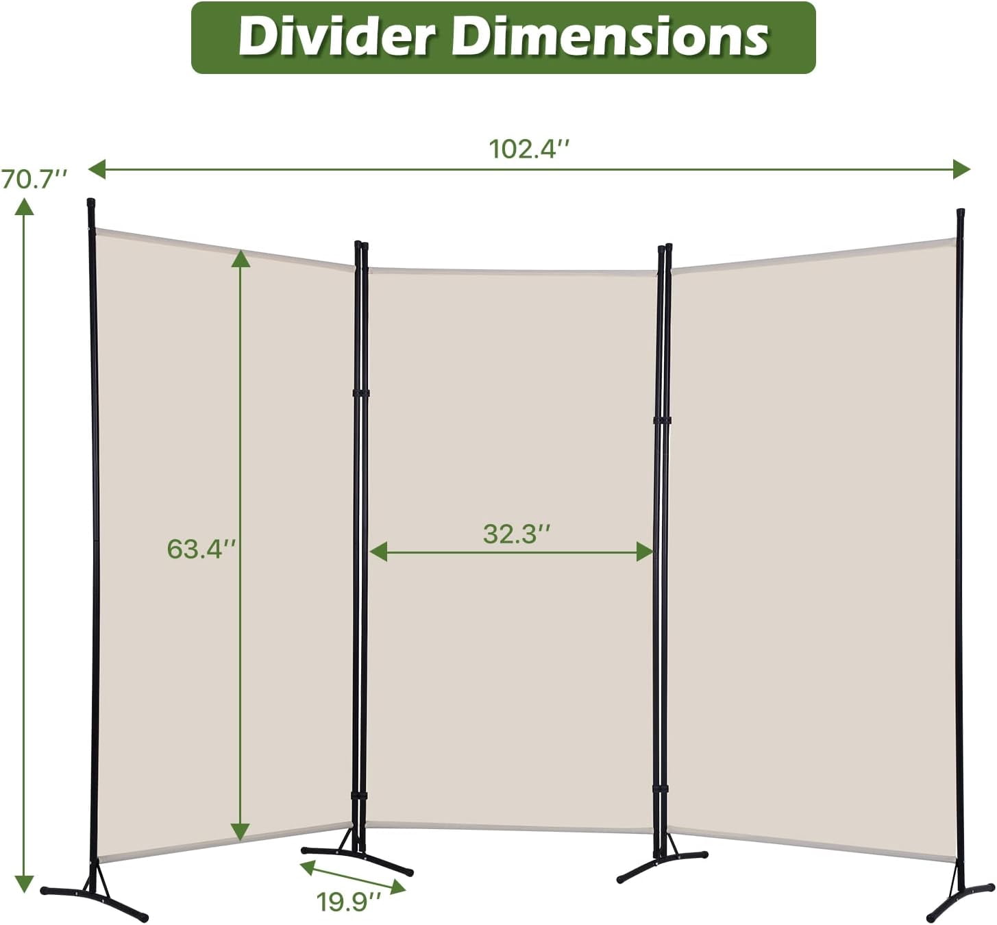 Dkelincs 3 Panel Room Divider Folding Privacy Screen Portable Freestanding Partition Room for Home & Office, Beige