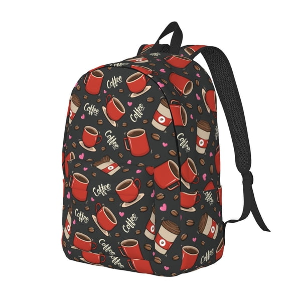 Disketp coffee mug cup print Canvas Backpack Lightweight Travel Daypack Student Rucksack Laptop Backpack-