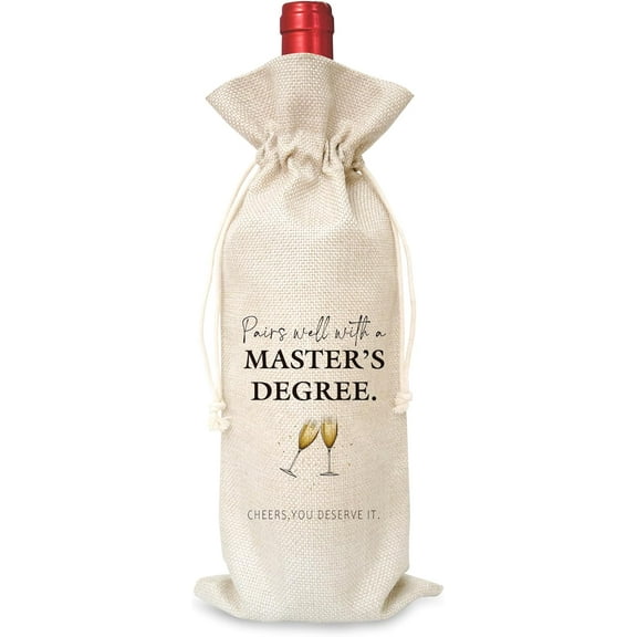 1pcs Pairs Well With A Master's Degree Wine Gift Bag, Wine Bag Gifts for Masters Degree Students Graduation, Graduation Gifts for Him Her, Cotton Linen Wine Gift Bag With Drawstring-24