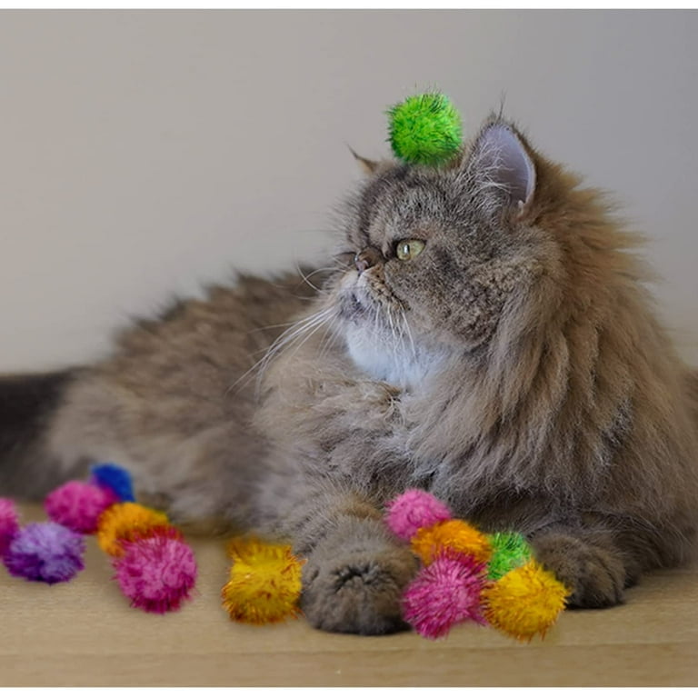100 Pack 1 Inches Cat Sparkle Balls for Cats Large Size Glitter Pom Poms Fuzzy Cat Balls Tinsel Balls for Cats Kitten Indoor