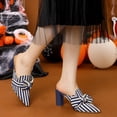 thumbnail image 2 of BLISSFUL STEP Women's Stripe Bow Block Heel Slides Mules, 2 of 5