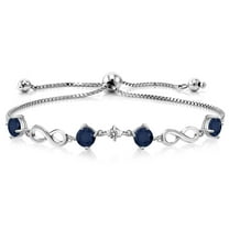Gem Stone King 2.47 Ct Round Blue Sapphire White Diamond 925 Sterling Silver Keren Hanan Women Adjustable Infinity Tennis Link Bracelet