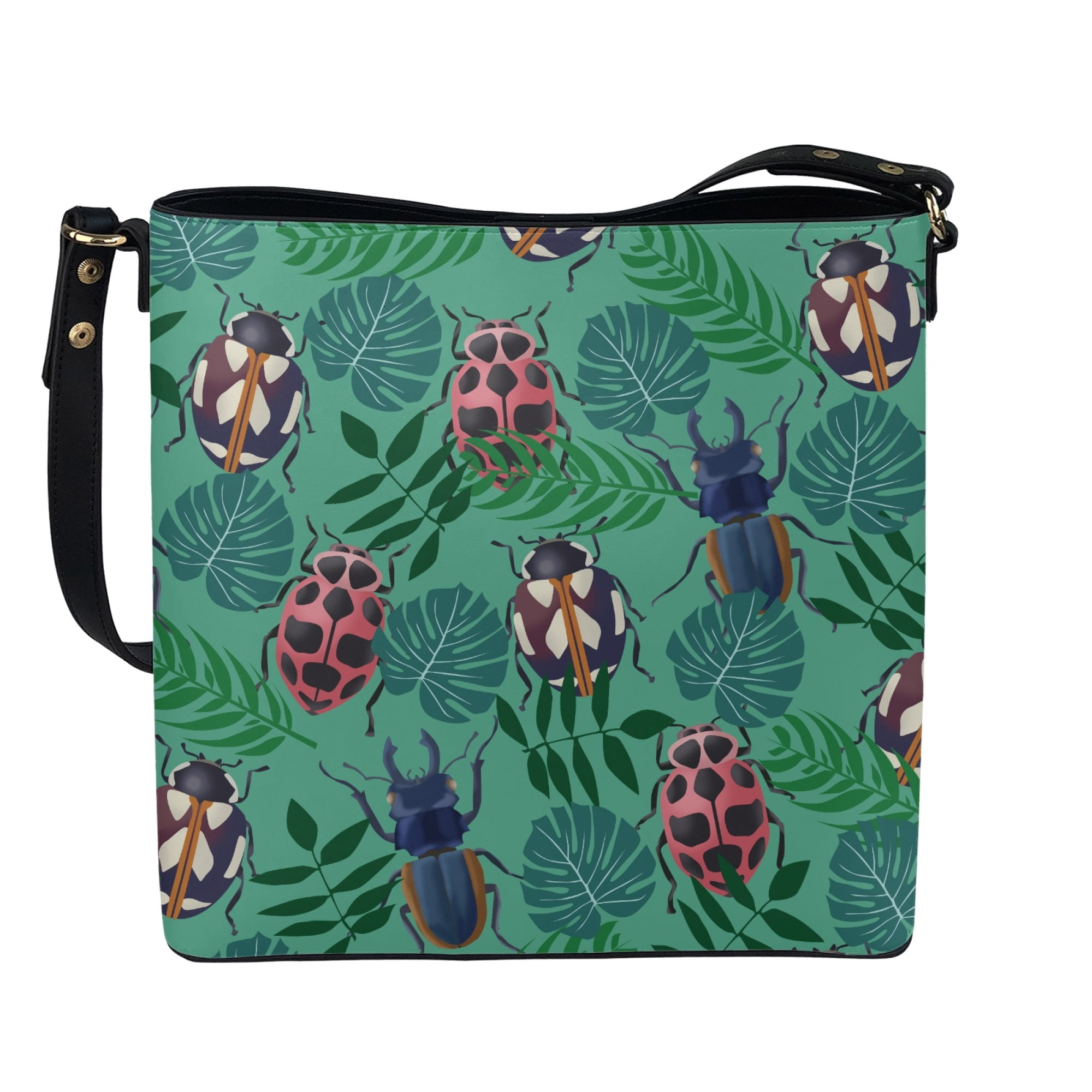 HELLHERO Bucket Crossbody Bag for Travel Daily Commuter Adjustable Strap Durable Shoulder Bag PU Fabric Crossbody Bags Ladybug Print