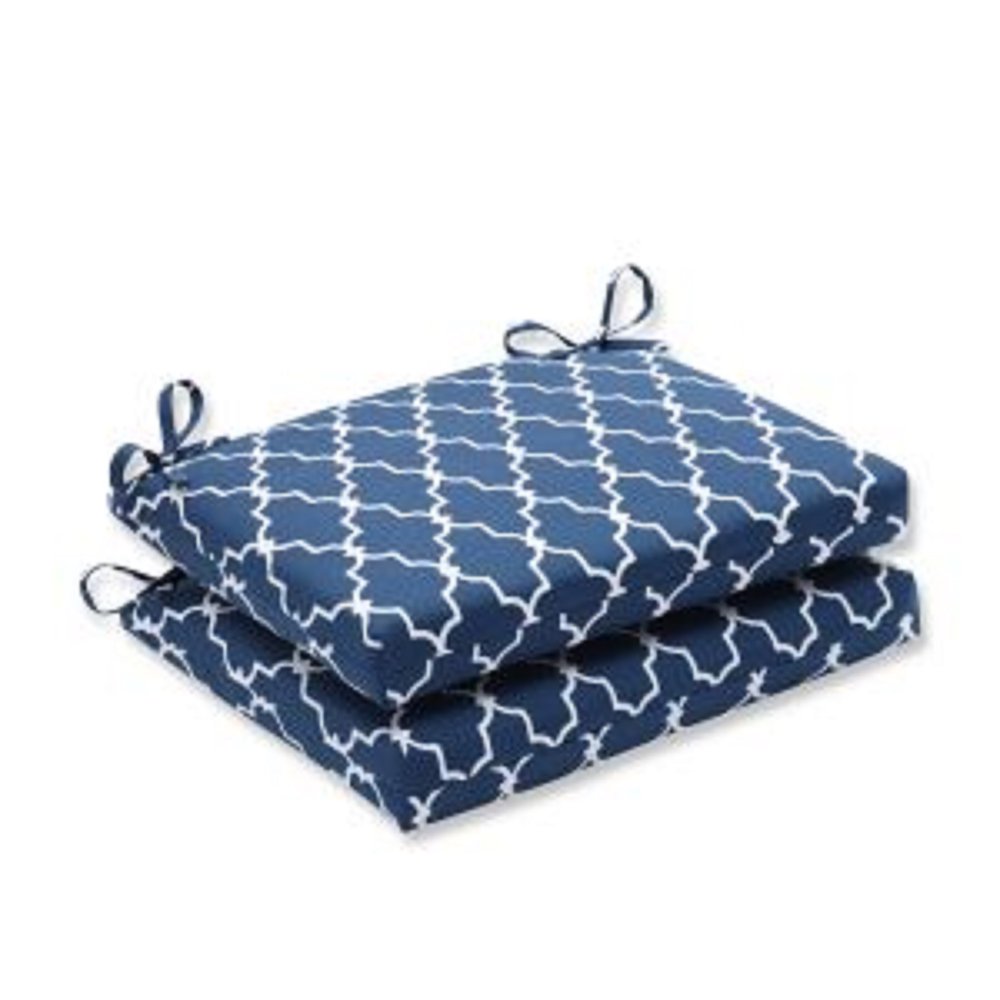 Set of 2 Moroccan Gate Navy Blue and White Outdoor Patio Chair Seat