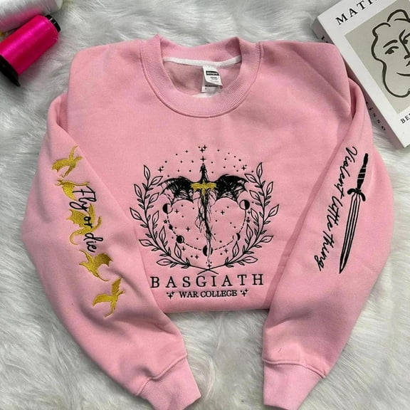 BASGIATH PINK Girl Fourth Wing Embroidered Sweatshirt, Custom Basgiath War College, Dragon Rider,Unisex Sweatshirt-LINHKHA