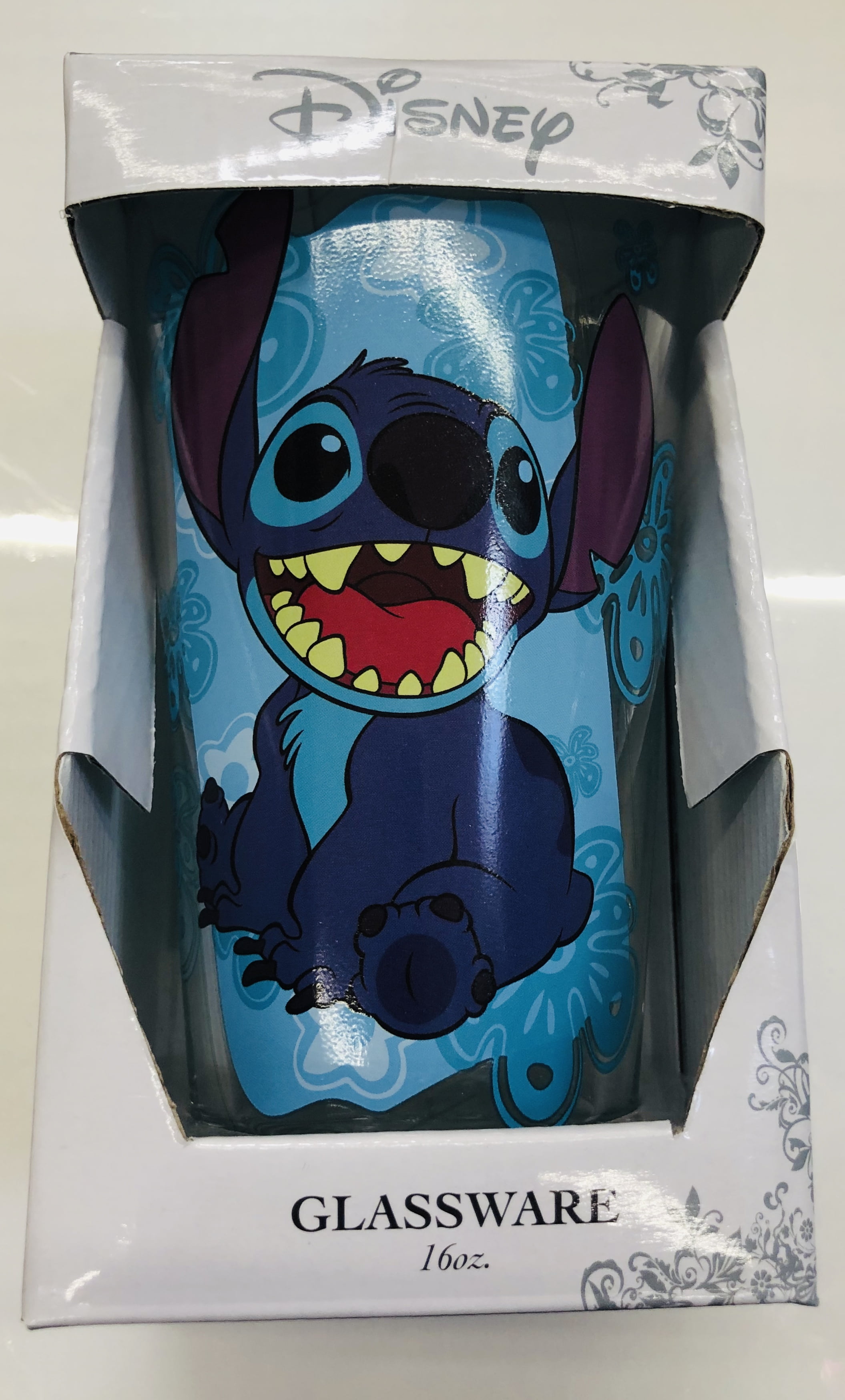 Lilo & Stitch Stitch Floral Frame 16oz Glass