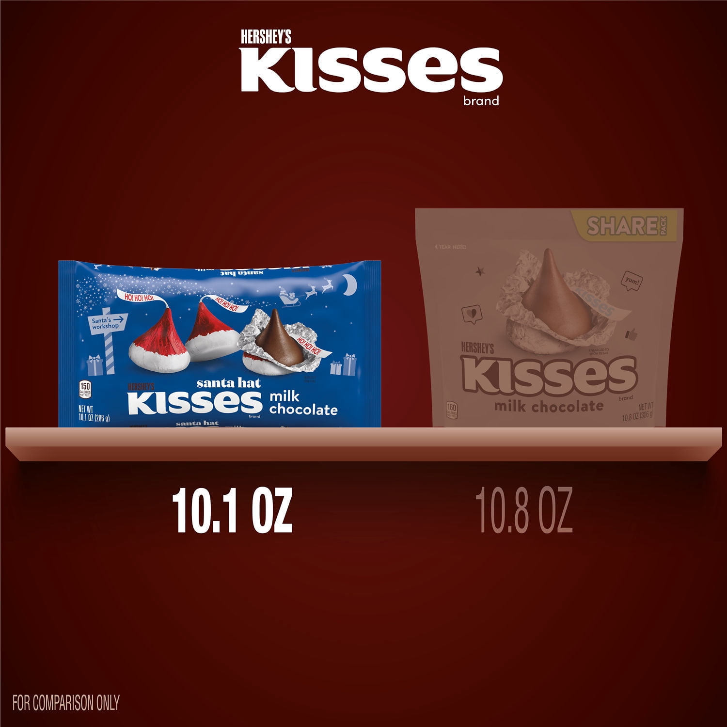 Hershey's Kisses Milk Chocolate Santa Hat Christmas Holiday Candy, Bag 10.1 oz