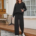 thumbnail image 7 of qolati Women's 2 Piece Outfits 2024 Trendy Long Sleeve Hoodies Sweater and Wide Leg Pants Tracksuit Casual Loose Knitted Sweatsuit Lounge Matching Sets, 7 of 7