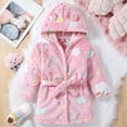 thumbnail image 2 of WUANDIXFA Toddler Girls Boys Sleepwear Kids Pajamas Night Robe Flannel Bathrobes Warm Hooded Baby Cartoon Coat Jacket Cute Toddler Bathrobe,Pink,3-4 Years, 2 of 9