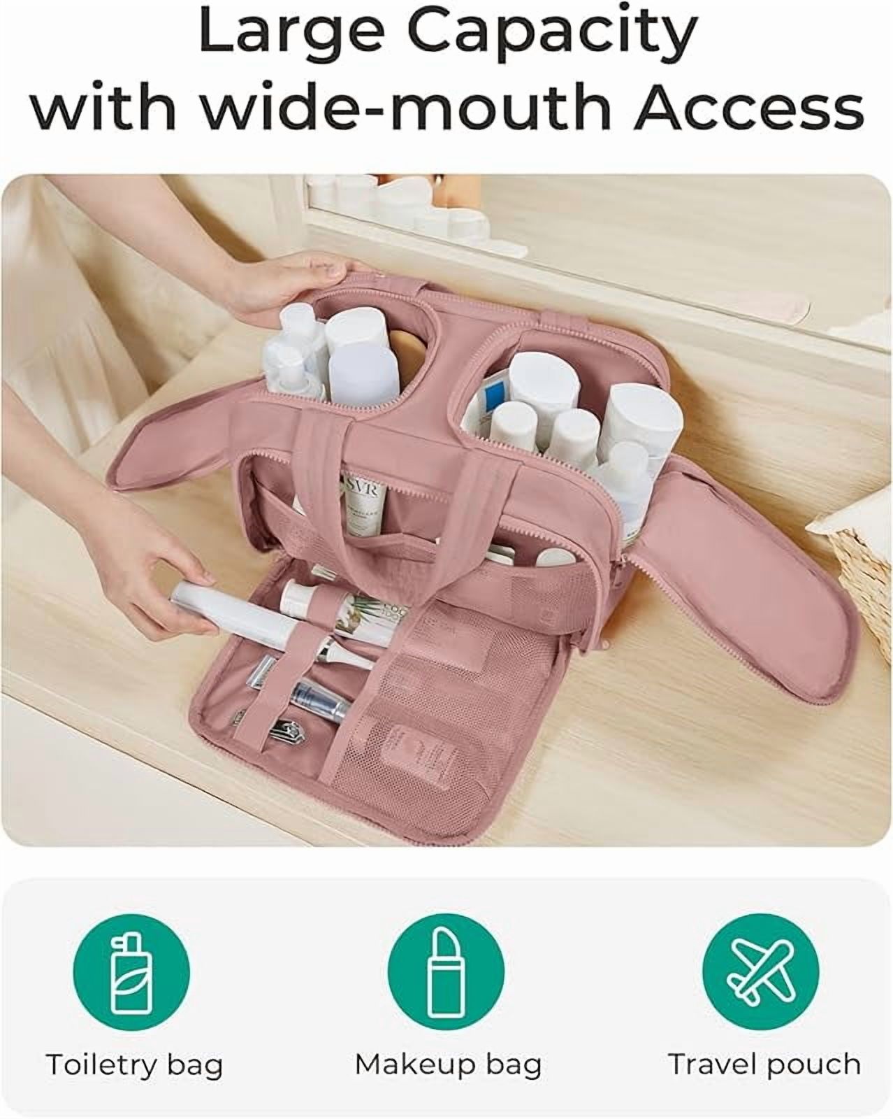 Soft Taslan Fabric Travel Toiletry Bag - Large Upright Leak-Proof Cosmetic Organizer, 4-Compartment Dry-Wet Separation Bag (Gym/Business Trip)
