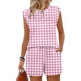 thumbnail image 6 of Enjoytime Summer Vacation Outfits for Women Plaid Sleeveless Crewneck Tops Shorts Two Piece Sets Travel Casual Loungewear Set, 6 of 8